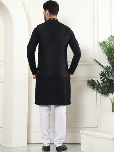 Image of SOJANYA (Since 1958 Men's Pure Cotton Kurta and White Pyjama with Sequins Nehru Jacket
