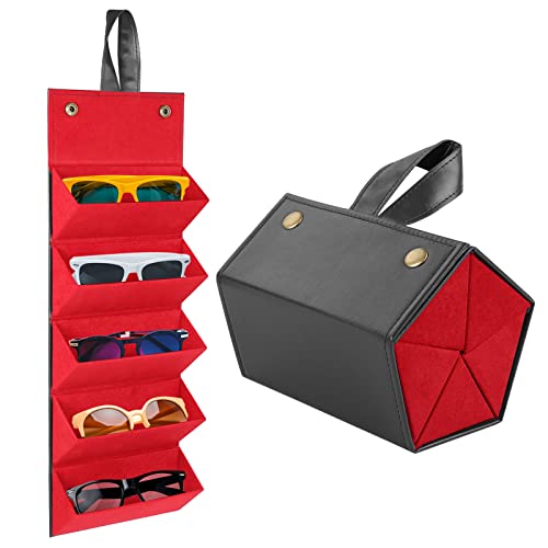 LogHog Sunglasses Organizer 5 Slots Travel Glasses Case Foldable Multiple Pairs Eyeglasses Storage Box Hanging Eyewear Holder, Z-5slots-black2, L