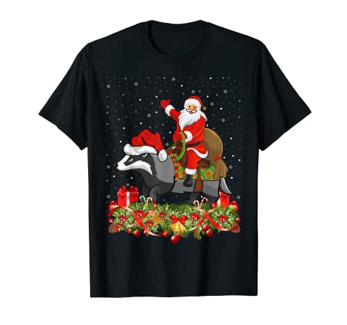 Badger Animal Amante Santa Montando Tejón Navidad Camiseta