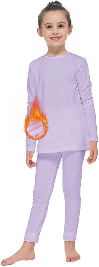 MANCYFIT Thermal Underwear Set for Girls Fleece Lined Top & Bottom Thermal Set Long Johns Undershirts Baselayer for Kids