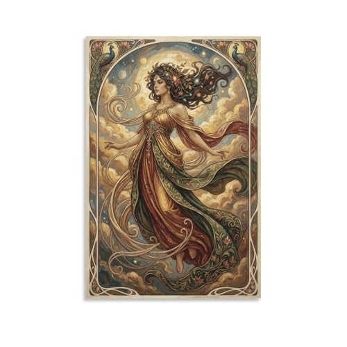Toile Art Nouveau portrait femme tableau déco salon 50x75