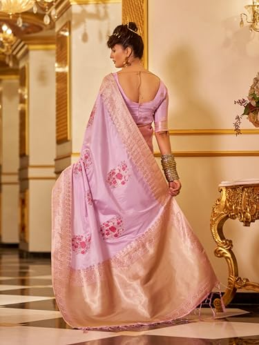 Image of SWORNOF Women's Banarasi silk Saree With Unstitched Blouse Piece