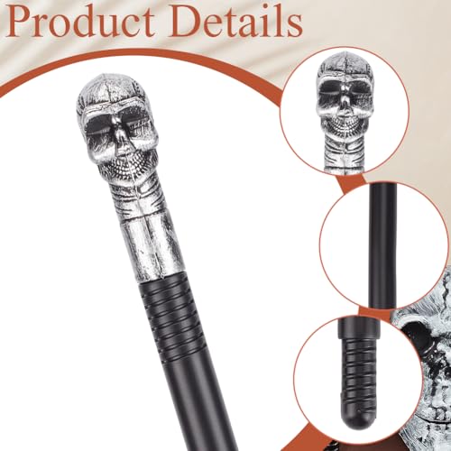 Image of GORGECRAFT Vintage Walking Stick 116cm Long Halloween Cosplay Antique Cane Costume Cane Plastic Punk Prop with Light Grey Skull Top Handle Knob Pretend Play Royalty Scepter Wand for Themed Events