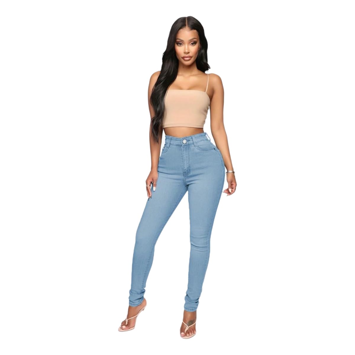 Jeans Donna Womens Ad Alta Vita Magro Stretch Solleva I Attillati da Skinny per Elasticizzazione Super Comodi-Azzurro-l