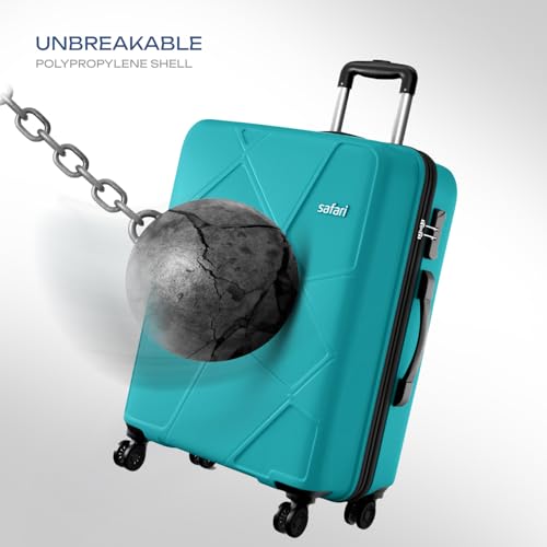 Image of Safari Large Pentagon Pro 8 Wheels 75Cm Size Checkin Trolley Bag, Hard Case Polypropylene 360º Wheeling Luggage for Men & Women, Travel Bag, Suitcase for Travel, Trolley Bags for Travel, Cyan