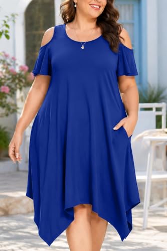 Image of Pinup Fashion Plus Size Summer Sundress Casual Flowy Cold Shoulder Dress