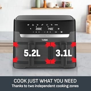 Tefal Easy Fry Dual Zone Digital Air Fryer, 2 Drawers, 8.3L, 8in1, Air Fry, Extra Crisp, Roast, Bake, Reheat, Dehydrate, 6 Portions, Non-Stick, Dishwasher Safe Baskets, Coal Grey - EY901HG0