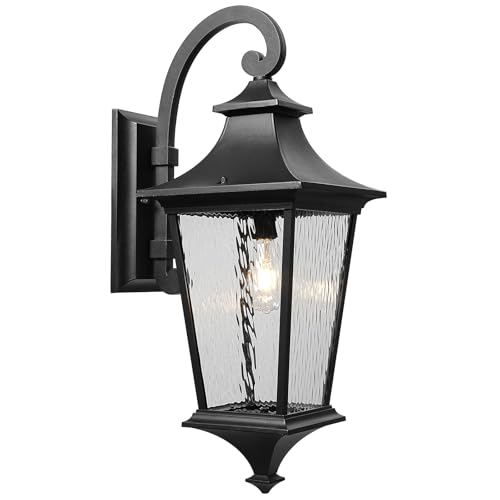 Image of Outdoor Wall Lights 21 Inch Large Size Exterior Porch Lights Wall Mount with Water Ripple Glass Black Outdoor Porch Light for Houses E26 Socket Downward Installation