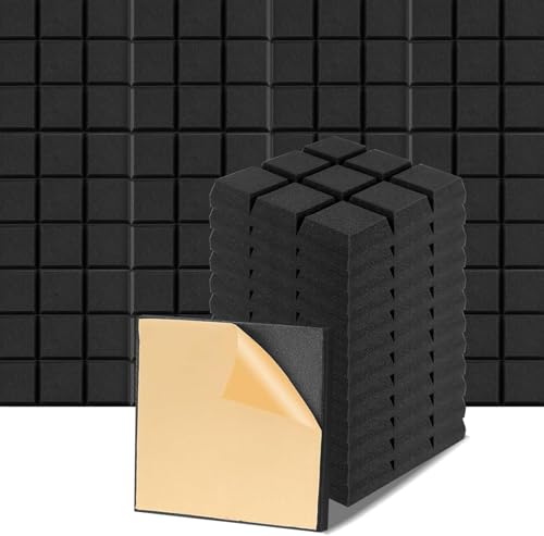 Anluomafuy 12 Piezas Espuma Acústica, 30x30x5 cm, Espuma Acústica Retardante de Llama, Paneles Acústicos Autoadhesivo, Materiales de Aislamiento Acústico para Salas de Grabación y Oficinas