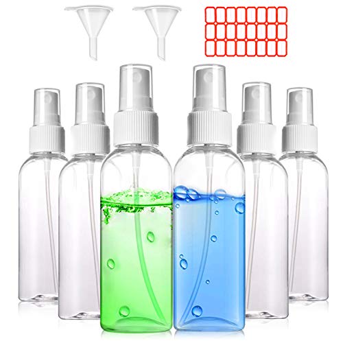 UUBEAUTY 6 Pack 50ml Small Spray Bottles Set, 2oz Plastic Fine Mist Travel Size Spray Bottle for Sanitizer, Empty Mini Pump Spray Bottles for Perfumes, Essential Oils