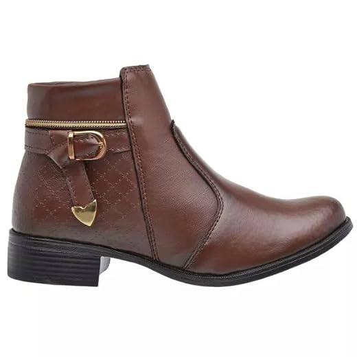 Bota Feminina Cano Curto Salto Baixo com Detalhe de Fivela Confortável Premium Estilosa e Leve Inverno Elegante (Marrom Capuccino, BR, Adulto, Numérico, 38)