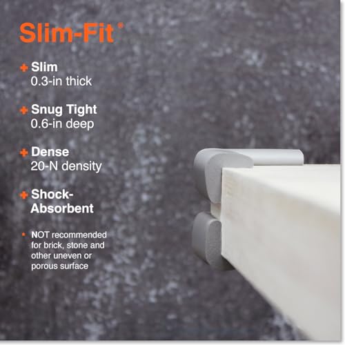 Image of Roving Cove Slimfit Corner Protector for Baby Proofing (8 Small Corners), Soft Rubber Foam Furniture Safety Bumper Guards, 3M Adhesive Pre-Taped, Stone Grey