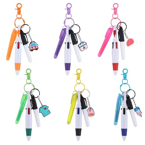 6 Juegos Kit de Bolígrafos para Enfermeras, Incluye 6 Resaltadores 6 Rotuladores 6 Bolígrafos 6 Insignias con 6 Llaveros con Clip para Enfermeras Regalos para Médicos y Enfermeras