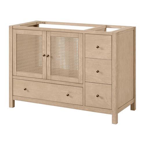 Alaterre Furniture Lucca Bathroom Vanity - Freestanding Cabinet Without Sink - 48 Inch Wood Bathroom Vanity with Large Bottom Drawer, 3 Small Drawers, and Soft-Close Doors (Natural)