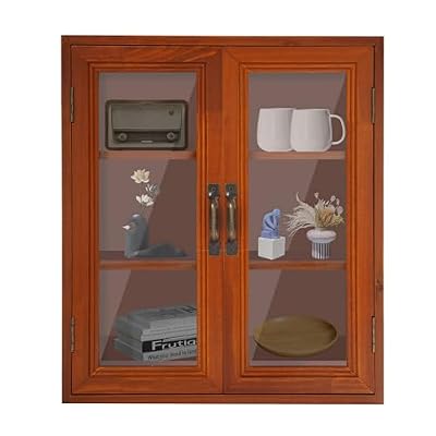 Athzuunn 3 Tier Storage Cabinet, Double Door Wood Storage Cabinet, Wood Organizer for Kitchen Living Room Bedroom Office, 12.09 * 4.72 * 14.17in (no Pattern, Double Door, Brown)