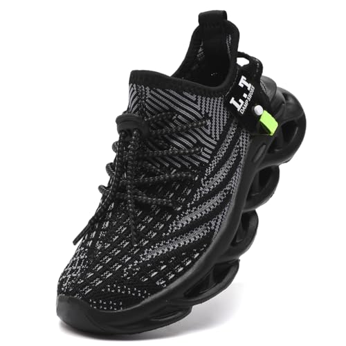 GDEBYZ Boys Girls Shoes Slip on Kids Sneakers Running Walking Tennis Casual Lightweight Comfortable Non-Slip Breathable Gym Fashion Shoes for Little Kid/Big Kid All Black Size 13.5