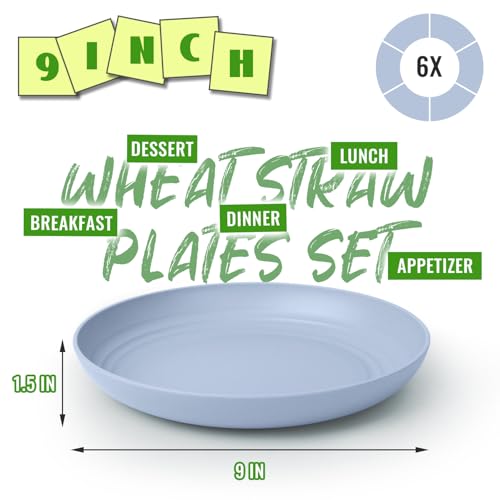 Image of 6PCS Outdoor Dinner Plates Set, 9In Unbreakable Wheat Straw Plate