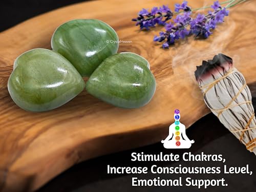 Image of Crystal Heaven Certified Light Green Aventurine Heart Palm Pebbles Stones For Anxiety Stress Relief Massage - Aaa Grade Original Healing Gemstone Agate Heart Palm Stone For Yoga Meditation Spiritual