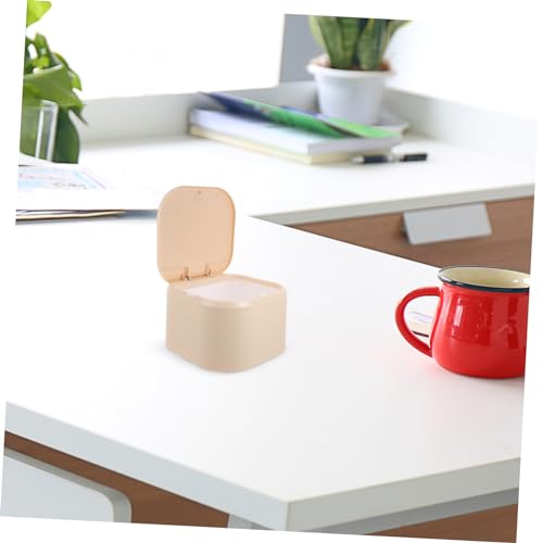 Basurero de escritorio rectangular con tapa beige miniatura 6