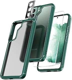 TOCOL 5 in 1 for Samsung Galaxy S22 Case 6.1 Inch, with 2 Pack Screen Protector + 2 Pack Camera Lens Protector, Translucent Matte Back [Military Grade Protection] Shockproof Slim for S22 Case, Green