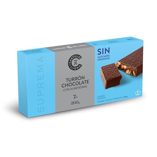 Castillo de Jijona - Turrón Chocolate con Almendras Sin Azúcar 200gr - Turrón Sin Azúcar - Sabor Inconfundible - Sin Gluten - Calidad Suprema - Receta Artesanal - Fabricado en España (Jijona)