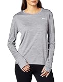 Thumbholes NIKE W Nk Miler Top LS Camiseta de Manga Larga, Mujer, Gunsmoke/htr/(Reflective silv), XS