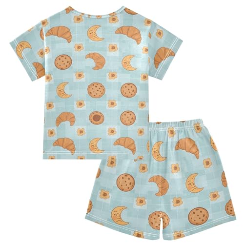 Pajama Short Sets Croissant Moon Cookie Flower Soft Cotton Summer Sleepwear 2 Piece PJS Size 5-14T2