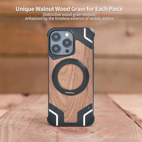 Coque en bois iPhone 16 Pro Max luxe avec support rotatif aimanté - 2