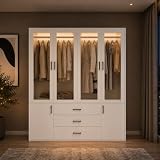 DULRLLY Armoire Moderne Blanc avec Éclairage LED, Placard Multifonctionnel pour Chambre av...