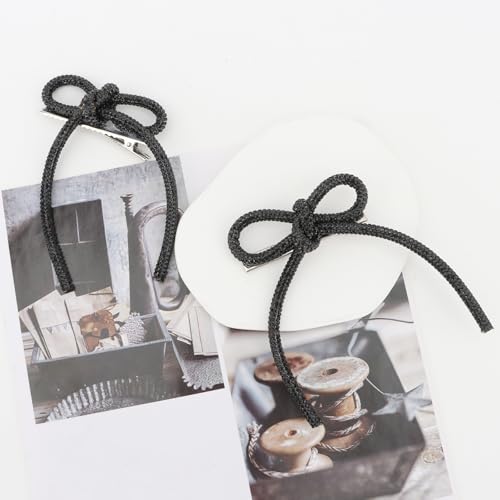 Pinzas para el cabello con moño de pedrería, pack de 4, accesorios negros brillantes para cabello para bodas y eventos miniatura 7