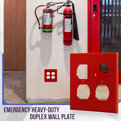 Image of ENERLITES Duplex Receptacle Outlet Wall Plate, Midway Size 2-Gang 4.88 inch x 4.92 inch, Unbreakable Polycarbonate Thermoplastic, UL Listed, 8822M-R, Red