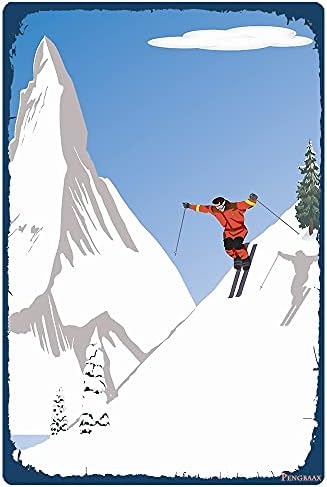 Ski Metal Sign Skiing Club Tin Sign Decoration Vintage Chic Metal Poster Wall Decor Art Gift for Women Home Bedroom/Bars/Restaurants/Cafes/Pubs Decor 12x8 Inch