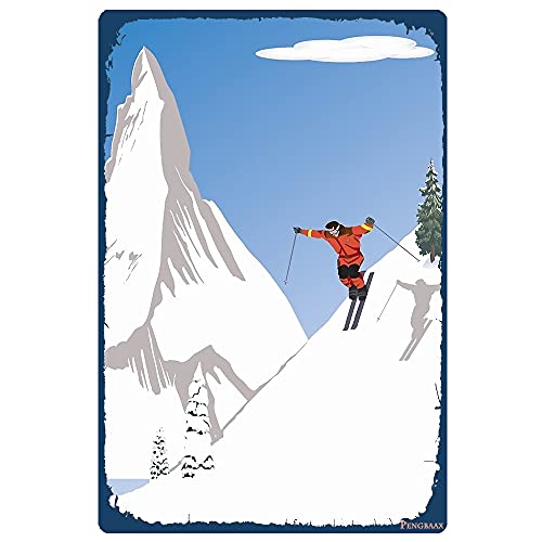 Ski Metal Sign Skiing Club Tin Sign Decoration Vintage Chic Metal Poster Wall Decor Art Gift For Women Home Bedroom/Bars/Restaurants/Cafes/Pubs Decor 12X8 Inch #TOP3