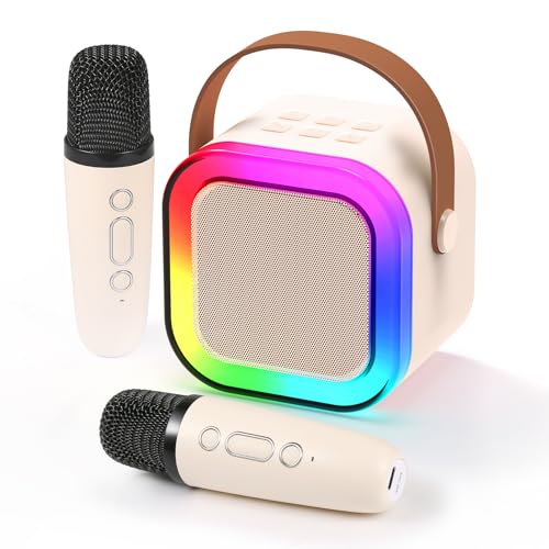 Fede Machines Karaoke for Kids Adults, Mini Machines Karaoke with 2 Wireless Microphones, Portable Bluetooth Speaker with Voi
