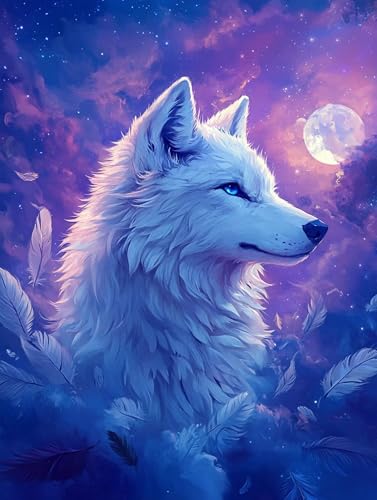 狼 数字油絵 数字キット塗り絵 手塗り DIY絵 デジタル油絵 月 パターンデザイン, ペイントバイナンバー 初心者向け 簡単 paint by numbers ブラシとアクリル絵の具が入, ホーム オフィス装飾 90X120cm, Model 240