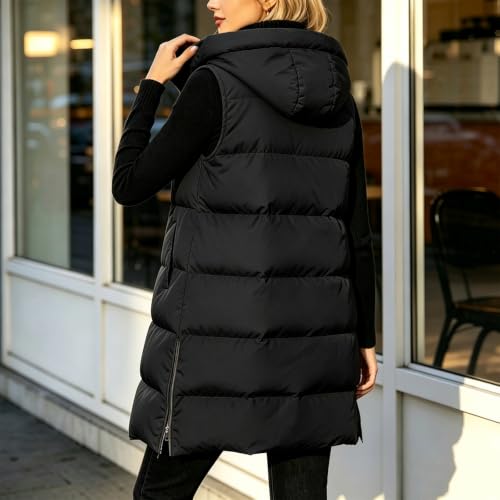 Women's Long Puffer Vest Hooded Zip Up Knee Length Winter Quilted Vests - image 5