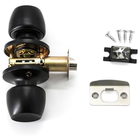 Villar Home Designs Passage Keyless Door Handle Knob for Right and Left Handed Doors with Lockset and Matching Screws for Closet Hallway (Black) Cover