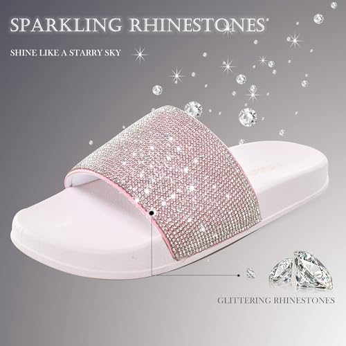 Image of Fur Story Womens Slides House Slippers Rhinestone Glitter Slides Cute bling Flat for Women Platform Sandals Cozy Bedroom Slippers Shower Shoes