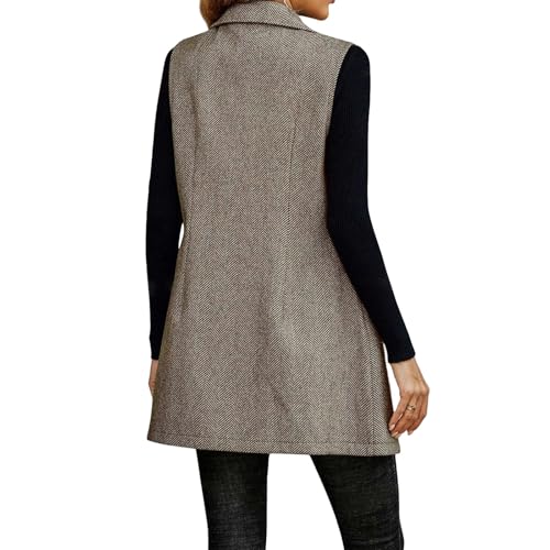 Long Vest for Women Sleeveless Tweed Blazer Casual Lapel Button Down Cardigan Jackets Business Work Office Coats2