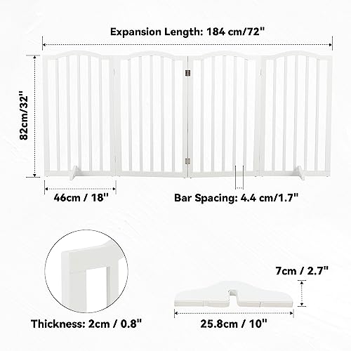 The Fellie Absperrgitter Hund H82cm, Freistehendes Schutzgitter mit Füßen,Kindergitter Klappbar, Holz Hundegitter Treppe, Absperrgitter für Häuser, Türöffnungen, Treppenschutzgitter ohne Bohren, Weiß