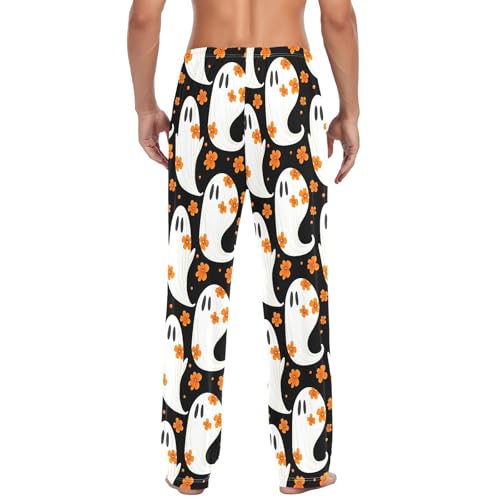 White Spirits with Flower Men's Cotton Pajama Pants with Pockets and Drawstring Comfortable and Stylish,S3