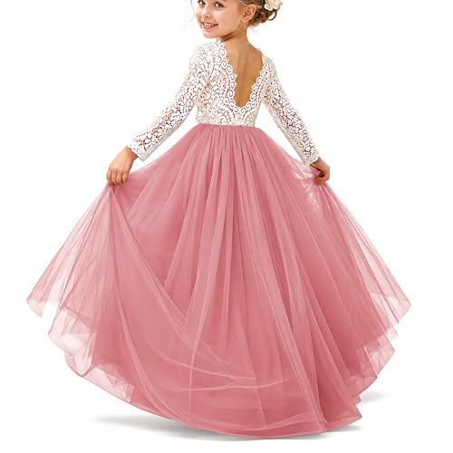 Image of Topmaker Flower Girl Dress for Toddler Baby Girls,Lace Tulle Dress for Wedding,Birthday Party,Photoshoot,Special Occasion