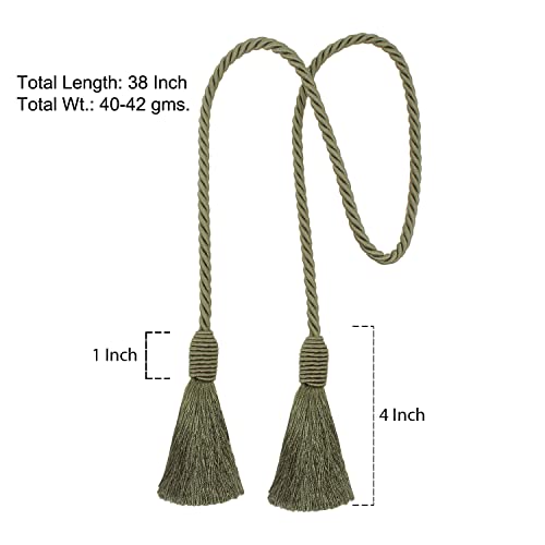 Image of 4 Pack Curtain Tiebacks Handmade Decorative Curtain Holdbacks Rope with Tassel - Green