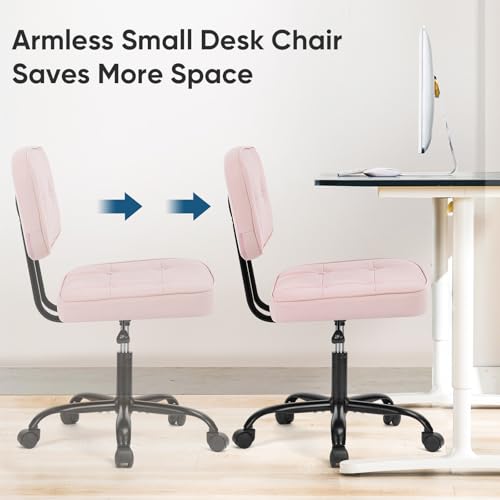 Image of DUMOS Home Office Desk Chair - Ergonomic Armless PU Leather Computer Rolling Task Chair,with Comfy Lumbar Support and Height Adjustable, Vanity, Bedroom, Living Room, Pink