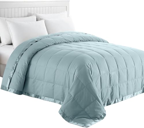 Puredown White Down Blanket, Light Weight, Satin Weave, Blue, Full/Queen Size