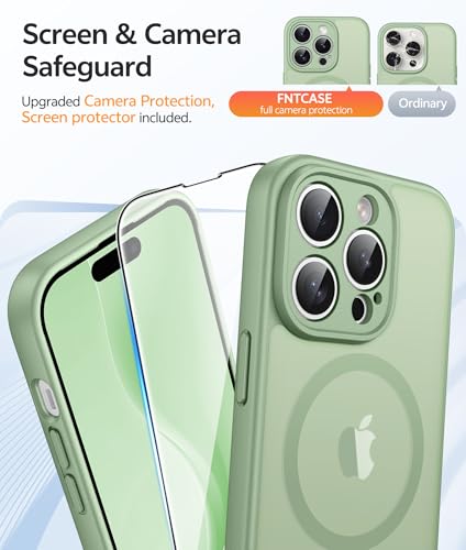 FNTCASE for iPhone 14 Pro Max Case: [Compatible with Magsafe] Translucent Matte Cases with [Full Camera Protection] [Screen Protector] Military Grade Shockproof Protective Phone Cover - Light Moss - 5