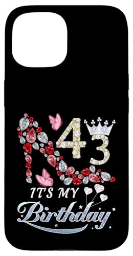 Carcasa para iPhone 15 Zapatos divertidos con diamantes de 43 años, es mi 43 cumpleaños