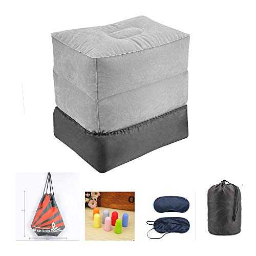 フットレスト エアーオットマン 足枕 5点セット 足置き 旅行用便利グッズ 飛行機 車 フットレスト エコノミー症候群対策 椅子 ベッドとしても使用可能 ボンプを不要3段階の高さ調節 耐荷重150kg (グレー)