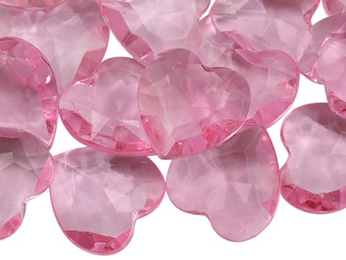 Allstarco 27mm Pink CH13 Heart Acrylic Pirate Treasure Gems Plastic Jewels For Party & Games Table Scatter Vase Fillers Wedding Decor Gemstones Favors - 20 Pieces