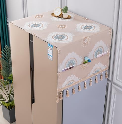 Image of Fridge Top Cover by Motira - Double Door & French Door Protector, Floral Embroidery with 6 Pockets 65 x 170 CM (Peach).